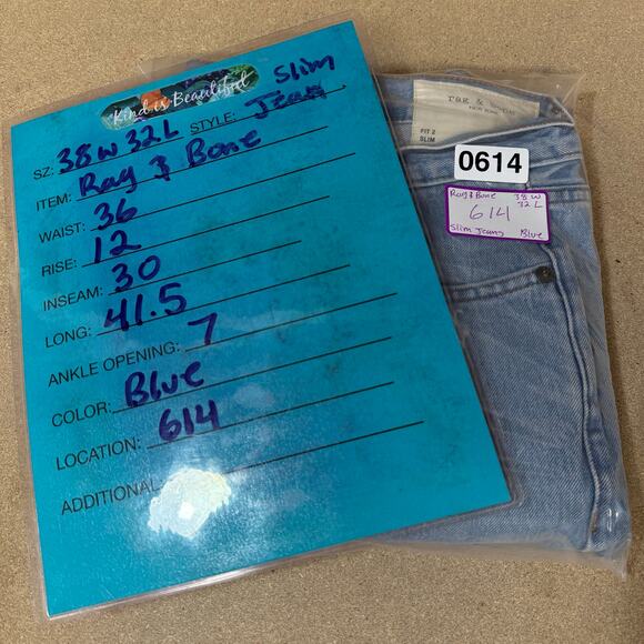 Rag & Bone Fit 2 Slim Jeans Mens 38 x 32 Button Fly Aero Stretch Blue Comfort - Picture 10 of 10